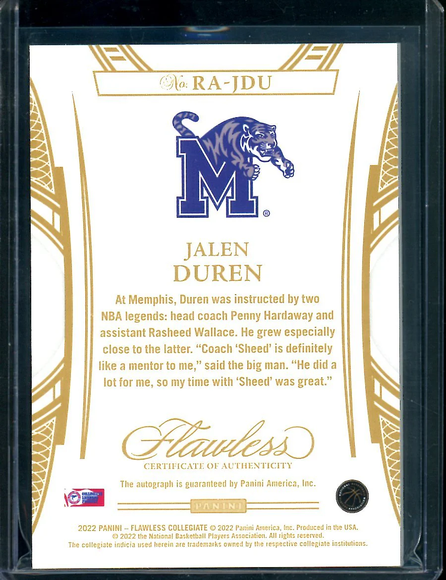 2022/23 Panini Flawless Collegitae Jalen Duren Rookie Auto /25 Pistons - Image 2