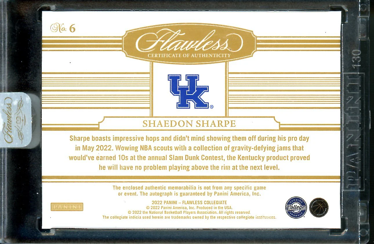 2022/23 Panini Flawless Collegitae Shaedon Sharpe Rookie RPA /25 Trailblazers - Image 2