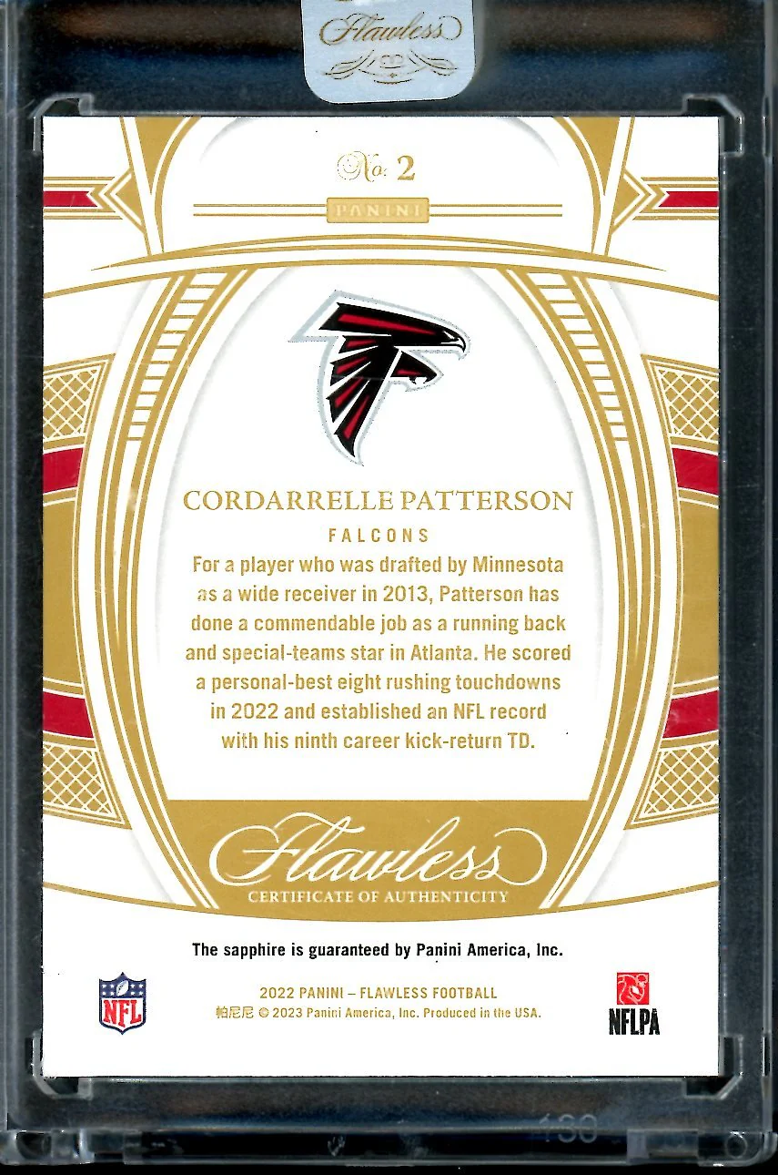 2022 Panini Flawless Cordarrelle Patterson Sapphire /15 Falcons - Image 2