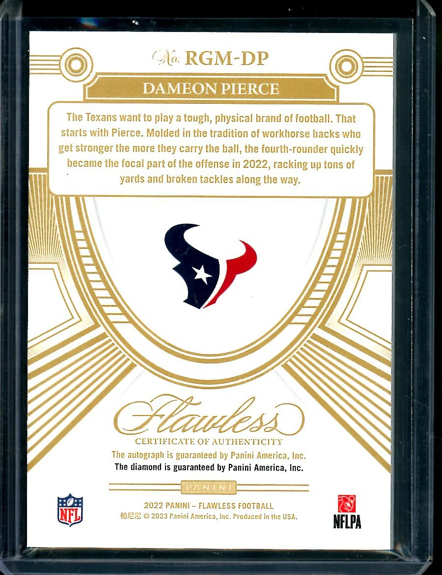 2022 Panini Flawless Dameon Pierce Rookie Diamond Auto /10 Texans - Image 2