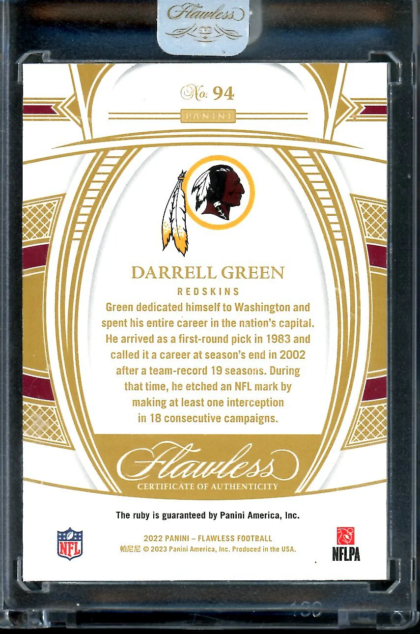 2022 Panini Flawless Darrell Green Ruby /20 Commanders - Image 2