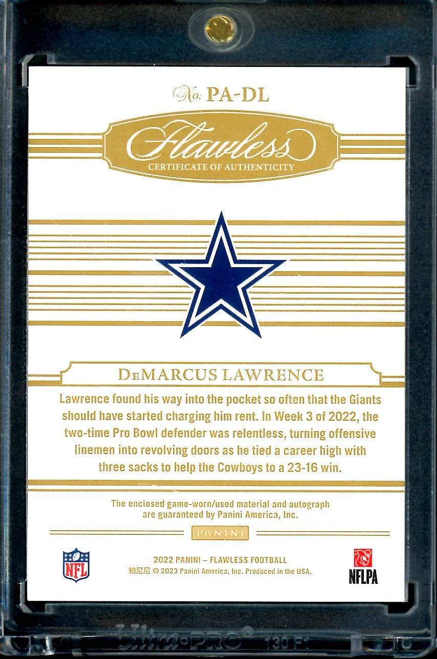2022 Panini Flawless DeMarcus Lawrence Patch Auto Bronze /6 Cowboys - Image 2