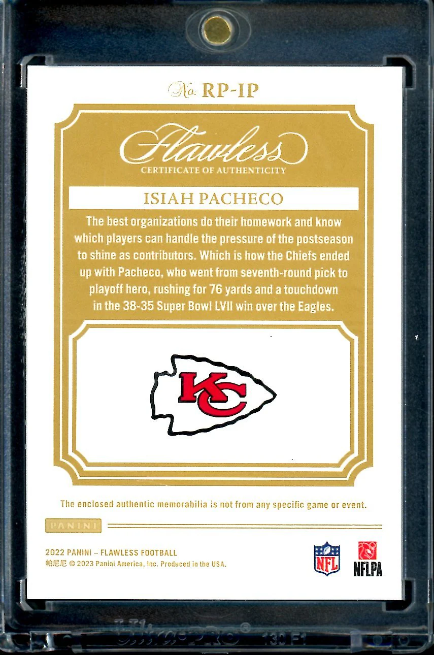 2022 Panini Flawless Isiah Pacheco Rookie Patch Green /5 Chiefs - Image 2