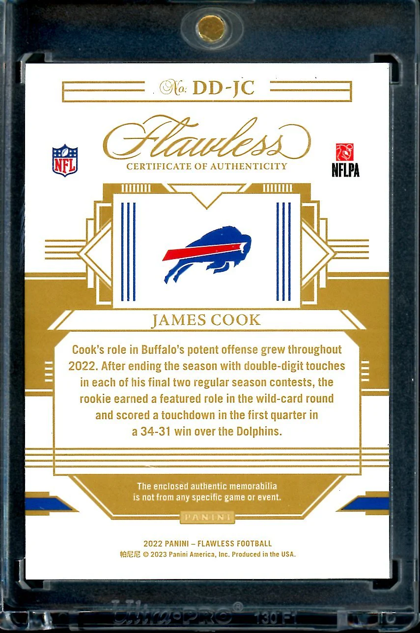 2022 Panini Flawless James Cook Rookie Dual Nike Swoosh Patch 1/1 Bills - Image 2