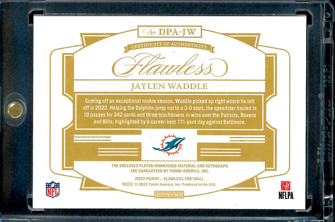 2022 Panini Flawless Jaylen Waddle Patch Auto Bronze /6 Dolphins - Image 2