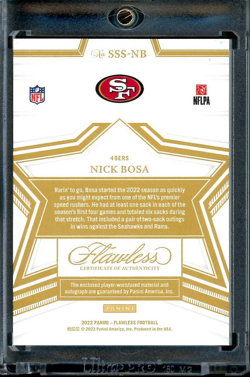 2022 Panini Flawless Nick Bosa Star Swatch Signatures Patch Auto Green /5 49ers - Image 2