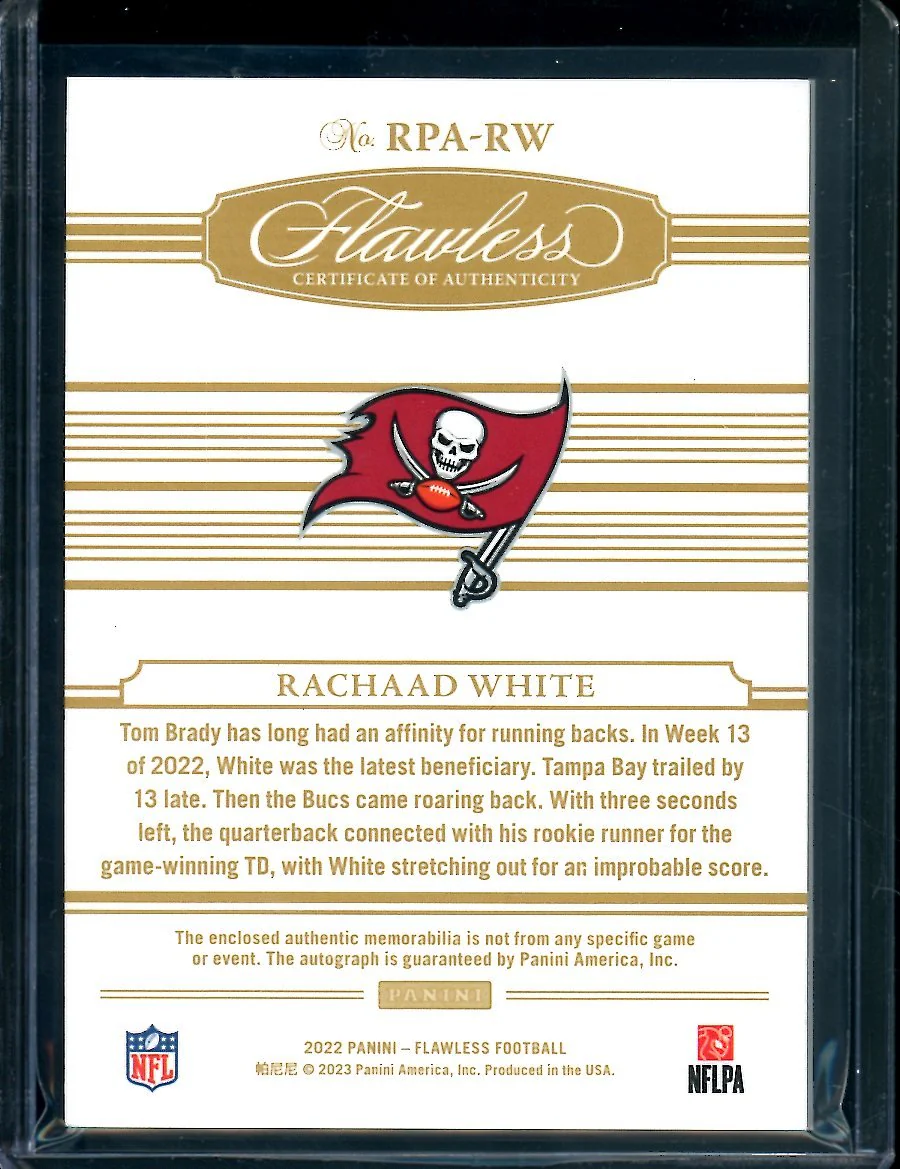 2022 Panini Flawless Rachaad White Rookie RPA /20 Buccaneers - Image 2