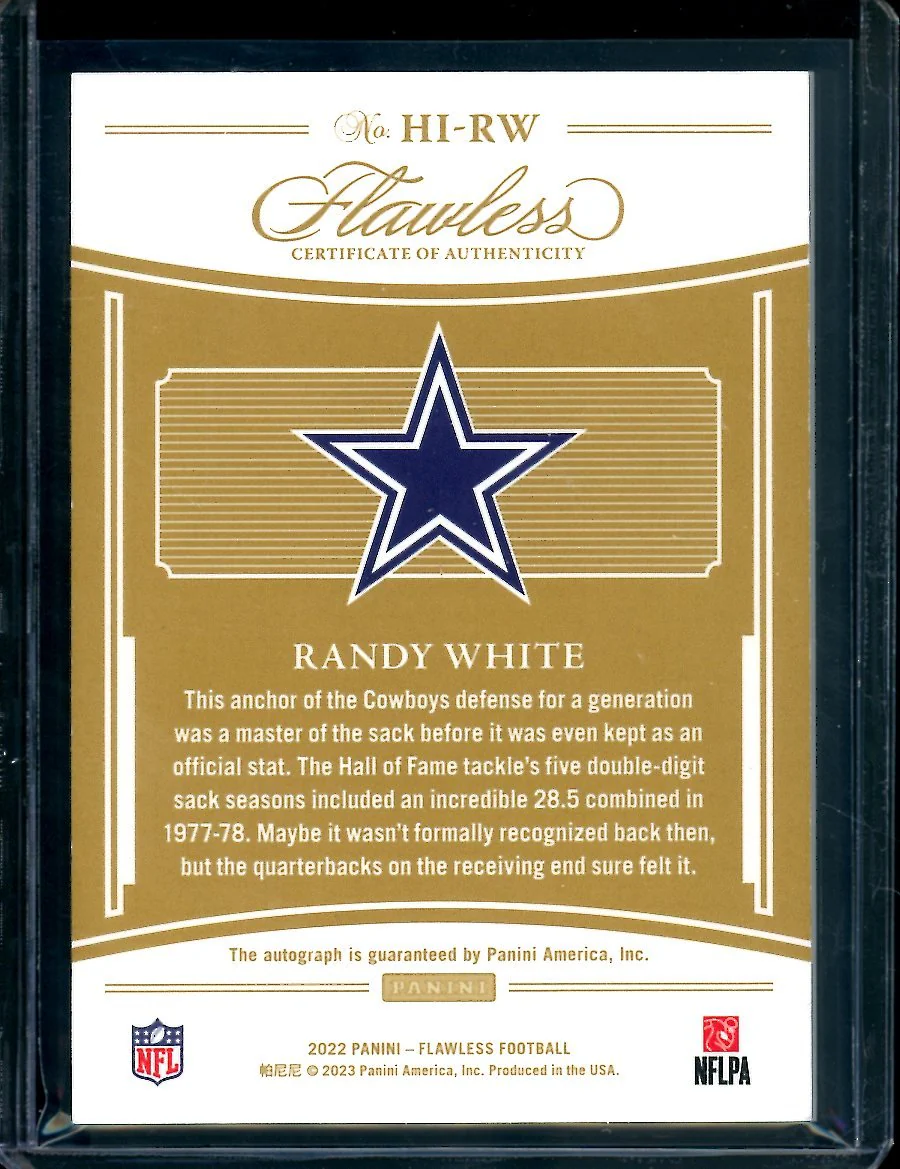2022 Panini Flawless Randy White Honored Ink Auto /10 Cowboys - Image 2