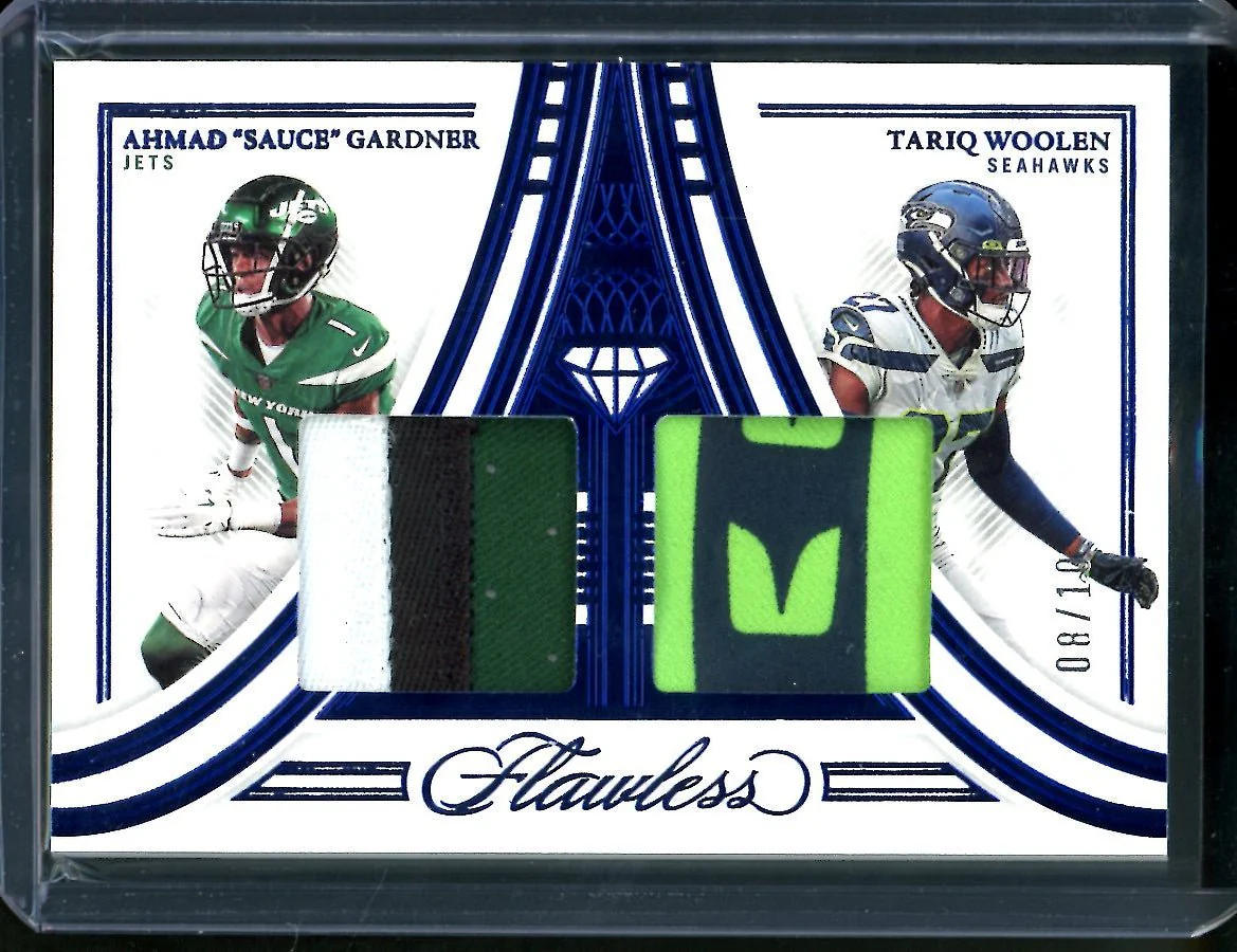 2022 Panini Flawless Sauce Gardner/Tariq Woolen Rookie Dual Patch Blue /10 Seahawks