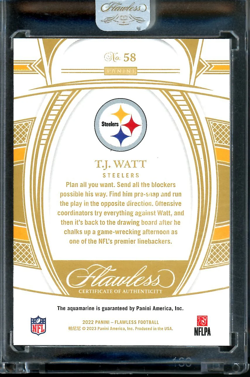 2022 Panini Flawless T.J. Watt Aquamarine FOTL /2 Steelers - Image 2