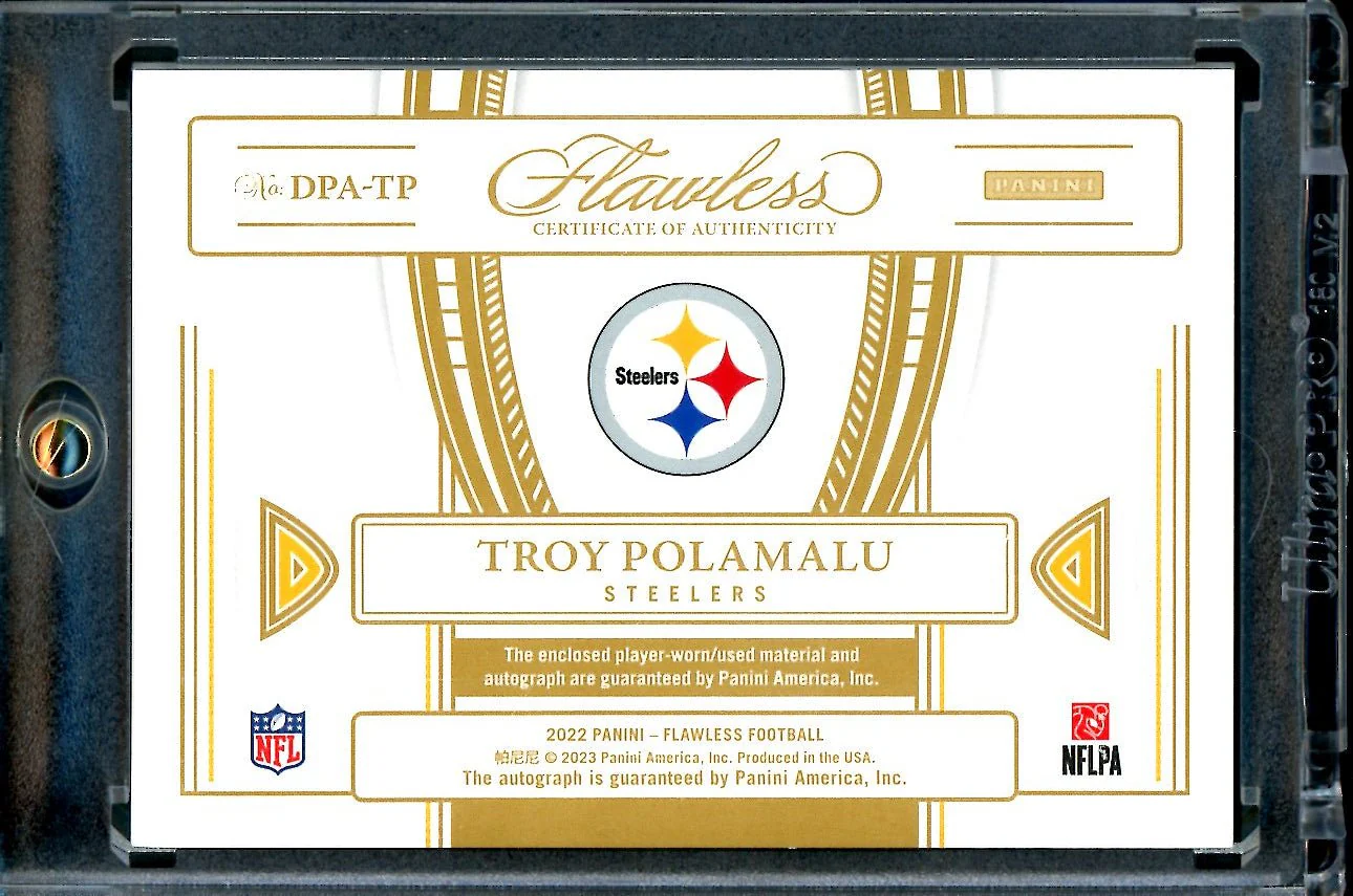 2022 Panini Flawless Troy Polamalu Distinguished Patch Auto Ruby /9 Steelers - Image 2