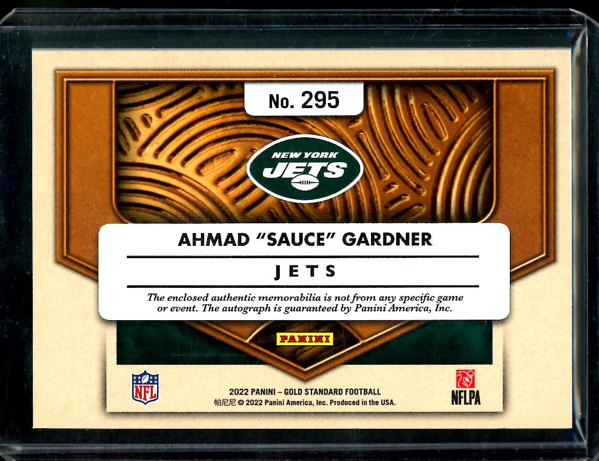 2022 Panini Gold Standard Sauce Gardner Rookie RPA /149 Jets - Image 2