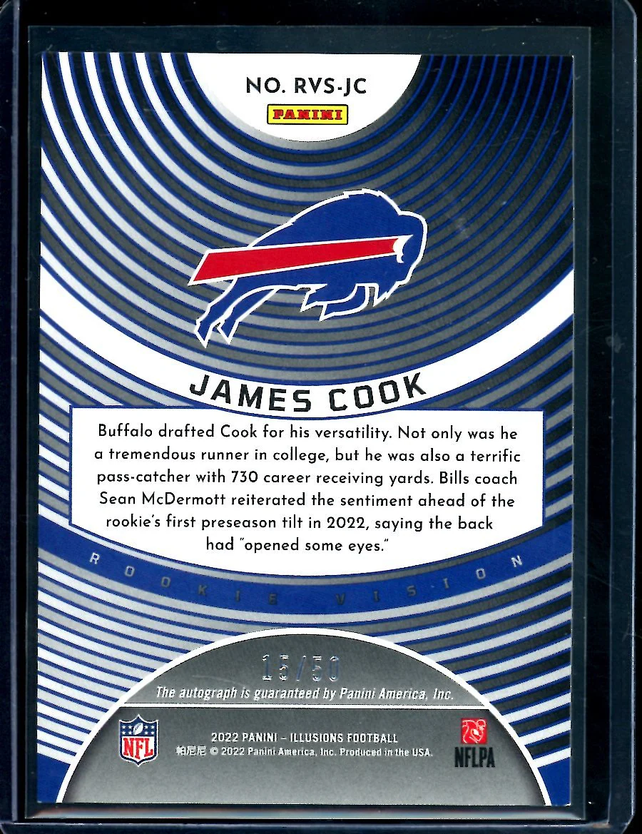 2022 Panini Illusions James Cook Rookie Vision Auto Black /50 Bills - Image 2