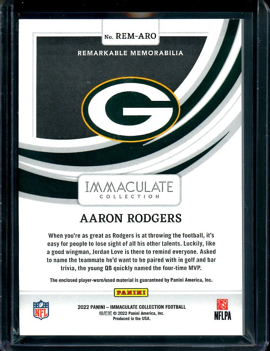 2022 Panini Immaculate Aaron Rodgers Patch Gold /10 Packers - Image 2
