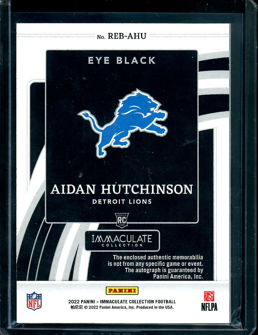 2022 Panini Immaculate Adian Hutchinson Rookie Eye Black RPA /99 Lions - Image 2