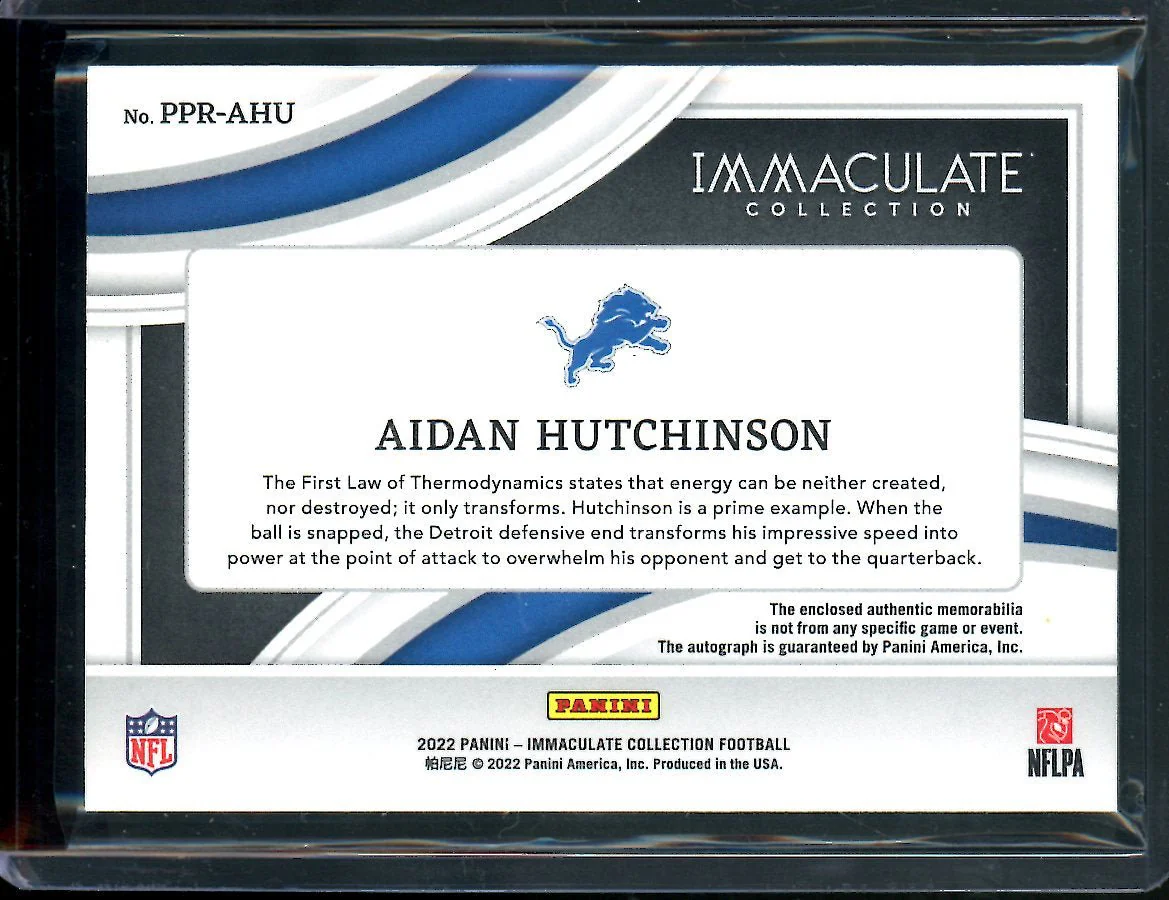 2022 Panini Immaculate Adian Hutchinson Rookie RPA /99 Lions - Image 2