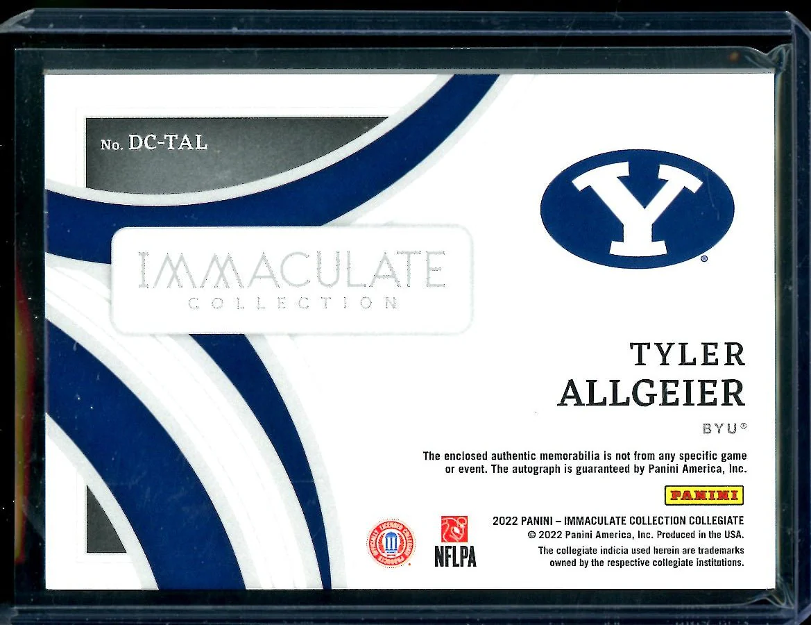 2022 Panini Immaculate Collegiate Tyler Allgeier Patch Auto /99 BYU - Image 2