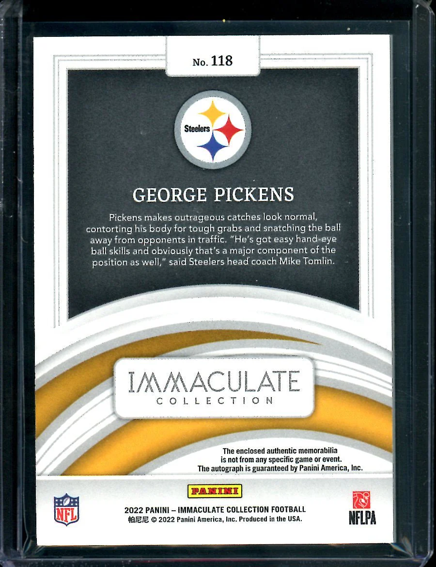 2022 Panini Immaculate George Pickens Rookie RPA /99 Steelers - Image 2