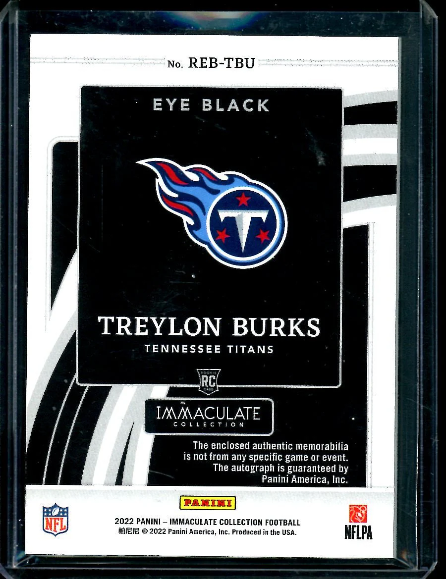 2022 Panini Immaculate Treylon Burks Rookie Eye Black RPA /99 Titans - Image 2