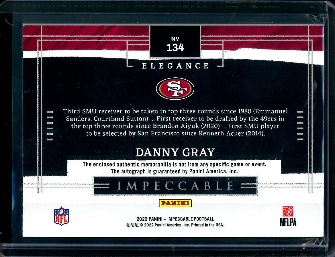 2022 Panini Impeccable Danny Gray Rookie RPA /35 49ers - Image 2
