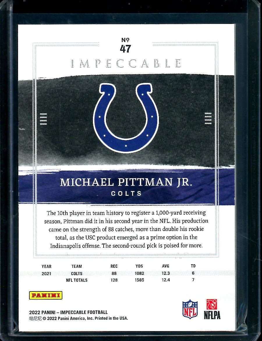 2022 Panini Impeccable Michael Pittman Jr. Green /5 Colts - Image 2
