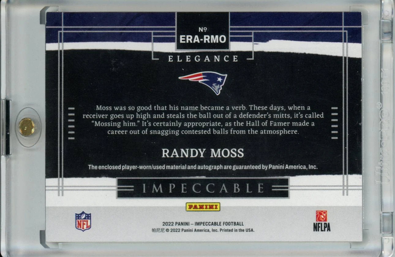 2022 Panini Impeccable Randy Moss Patch Auto Emerald /2 Patriots - Image 2