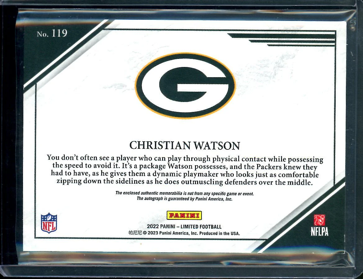 2022 Panini Limited Christian Watson Rookie RPA Purple /25 Packers - Image 2