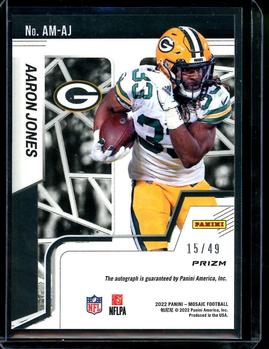 2022 Panini Mosaic Aaron Jones Auto Blue /49 Packers - Image 2
