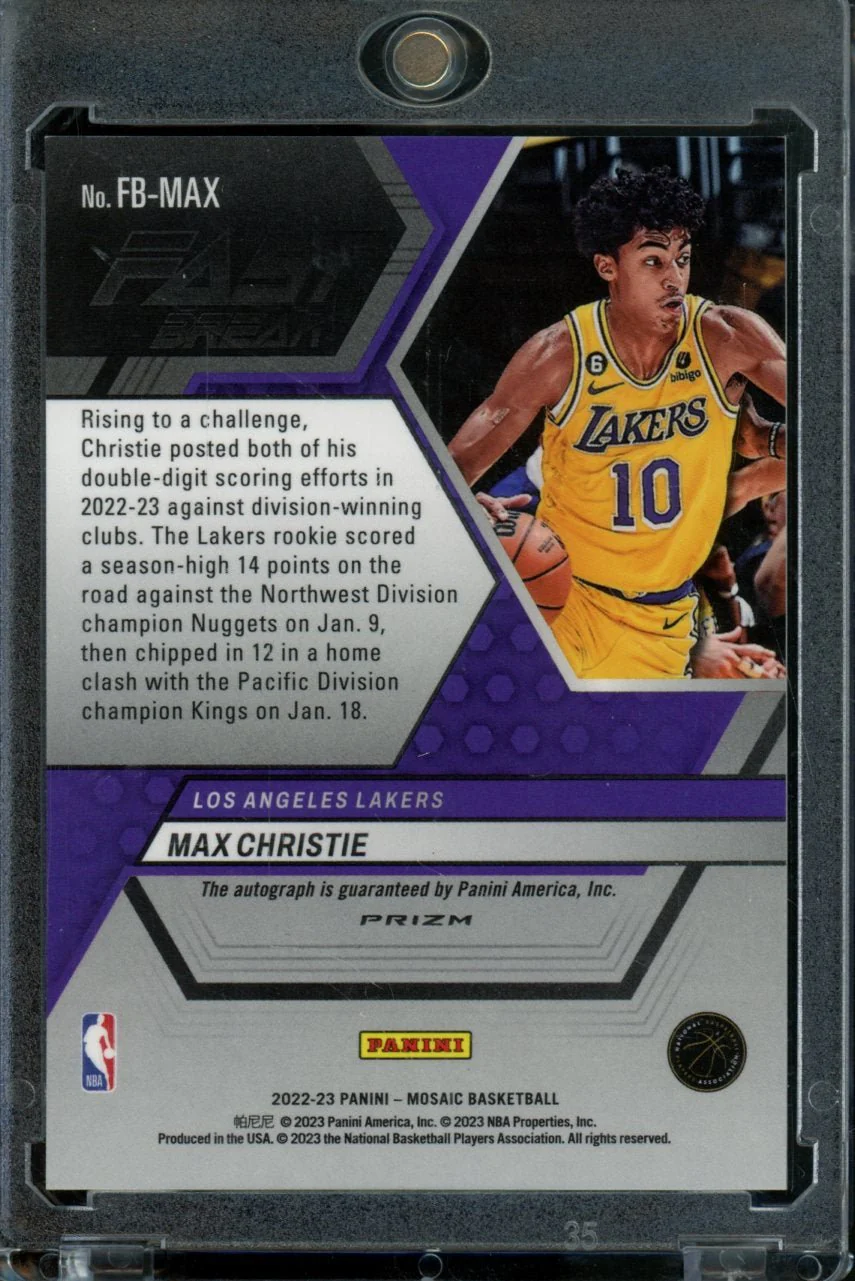 2022 Panini Mosaic Max Christie Rookie Auto Fast Break Lakers - Image 2