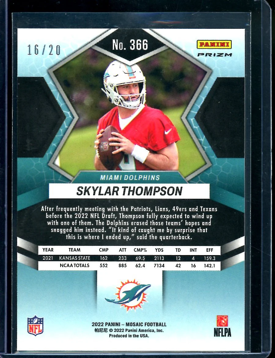 2022 Panini Mosaic Skylar Thompson Rookie Pink Disco /20 Dolphins - Image 2