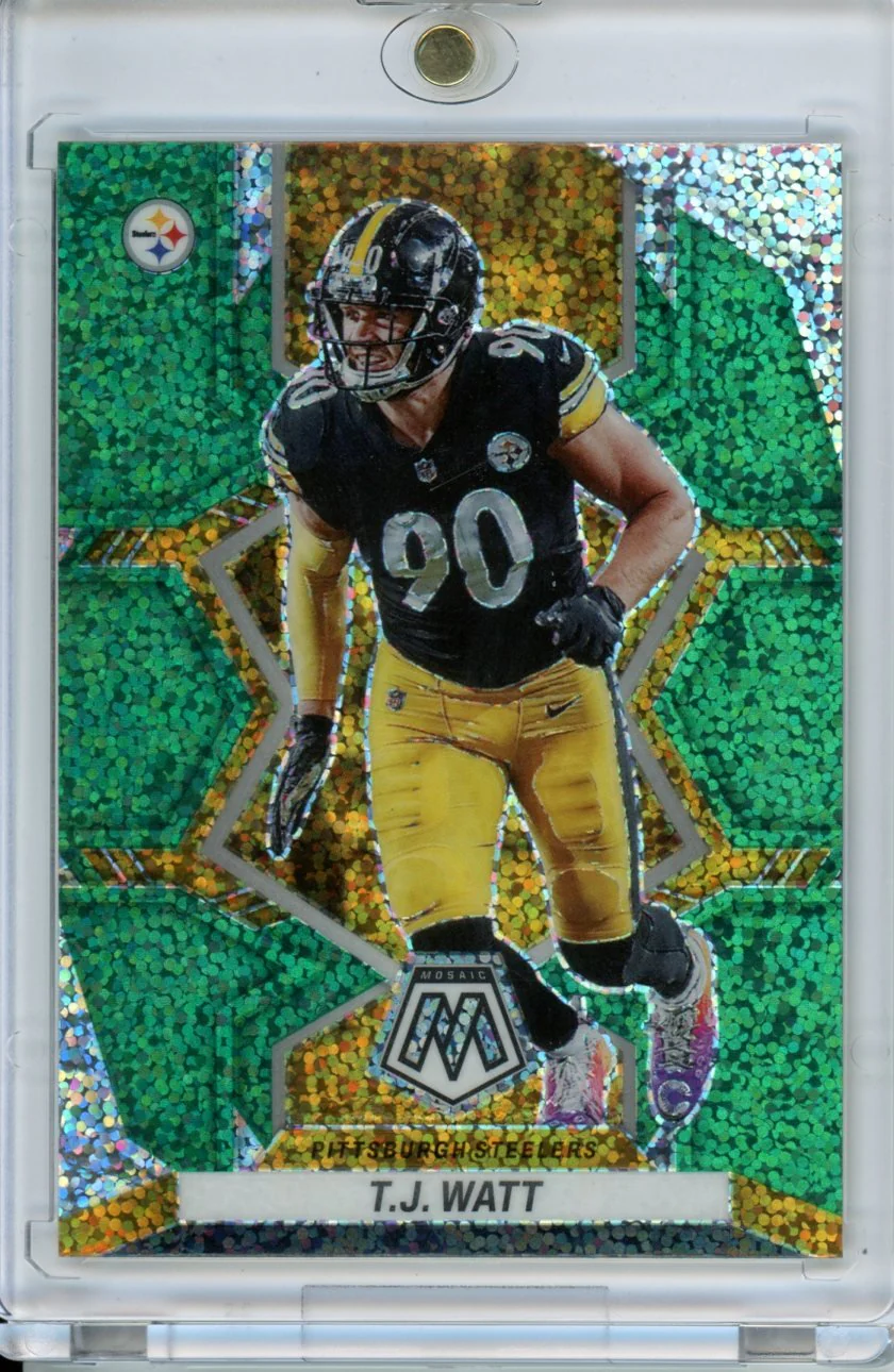 2022 Panini Mosaic TJ Watt Green Sparkle (#'ed /10 Or Less) Steelers