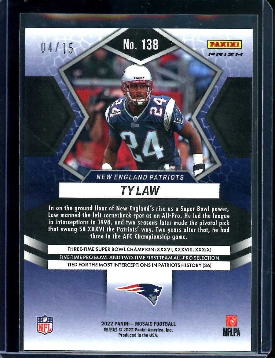 2022 Panini Mosaic Ty Law Tessellation /15 Patriots - Image 2