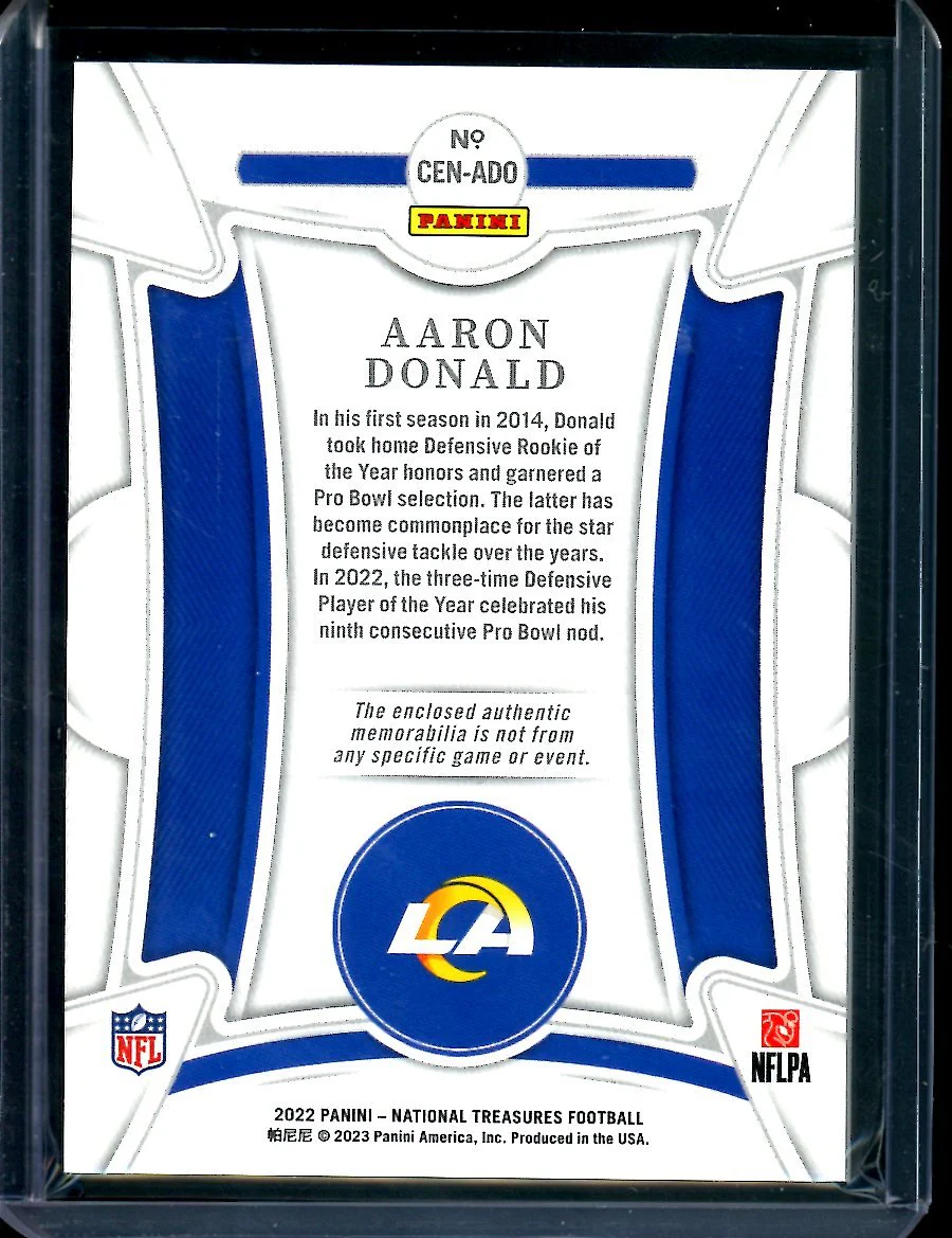 2022 Panini National Treasures Aaron Donald Century Materials Patch /49 Rams - Image 2