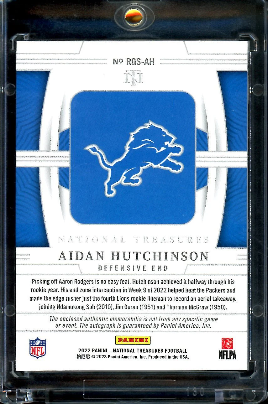 2022 Panini National Treasures Aidan Hutchinson Rookie NFL Gear RPA /25 Lions - Image 2