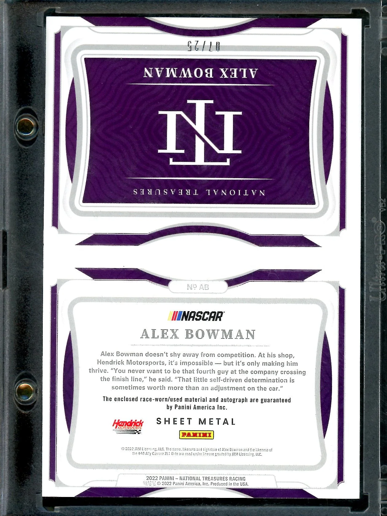 2022 Panini National Treasures Alex Bowman Sheet Metal Booklet Patch Auto /25 NASCAR - Image 2
