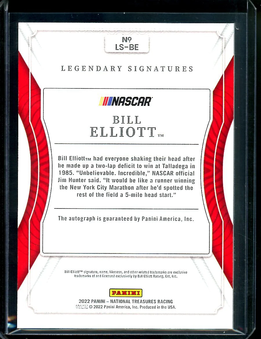 2022 Panini National Treasures Bill Elliott Legendary Auto /99 NASCAR - Image 2
