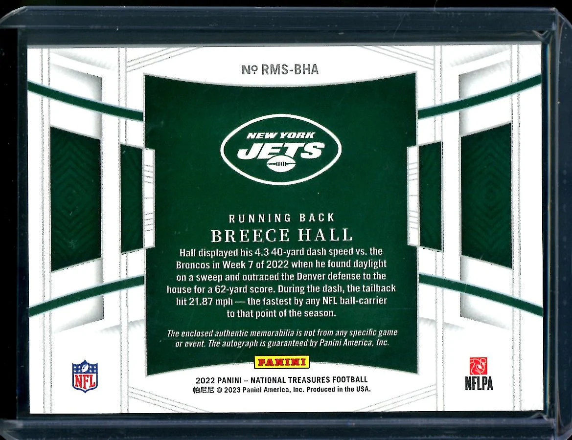 2022 Panini National Treasures Breece Hall Rookie RPA Gold /10 Jets - Image 2