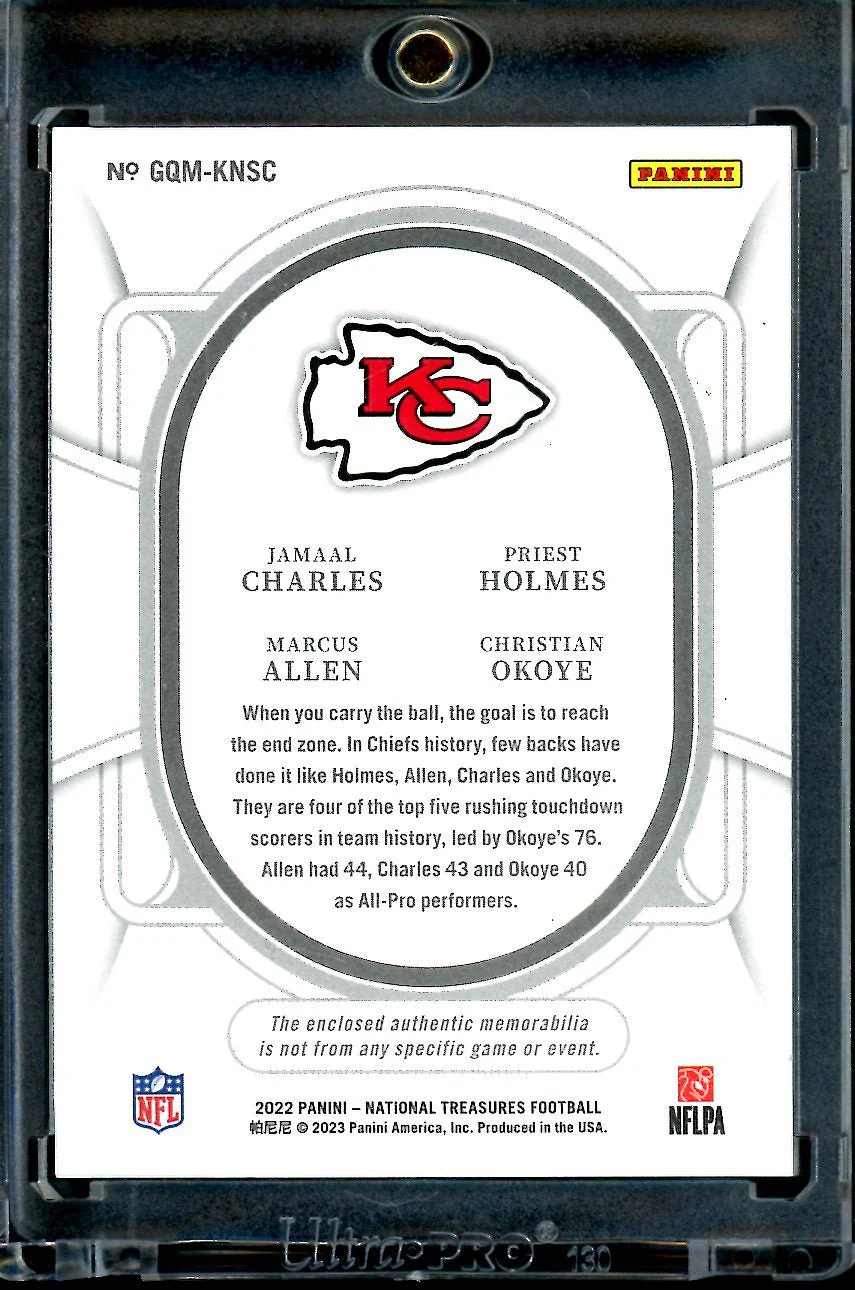 2022 Panini National Treasures Charles/Holmes/Allen/Okoye Quad Nike Patch 1/1 Chiefs - Image 2