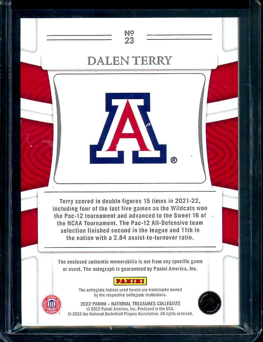 2022/23 Panini National Treasures Collegiate Dalen Terry Rookie RPA Gold /10 Bulls - Image 2