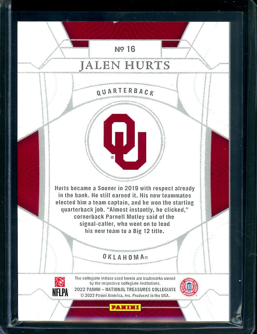 2022 Panini National Treasures Collegiate Jalen Hurts Holo Silver /25 Eagles - Image 2