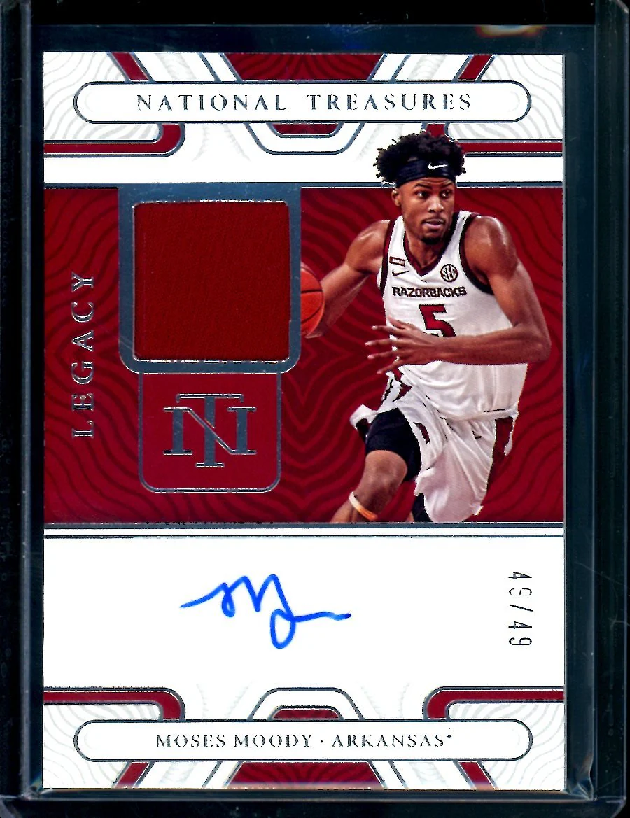 2022 Panini National Treasures Collegiate Moses Moody Legacy Patch Auto /49 Arkansas