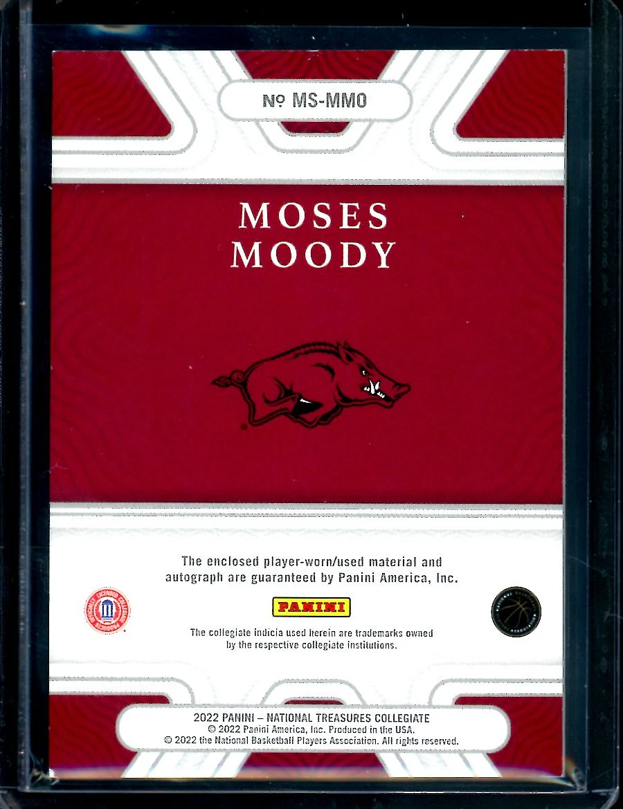 2022 Panini National Treasures Collegiate Moses Moody Legacy Patch Auto /49 Arkansas - Image 2