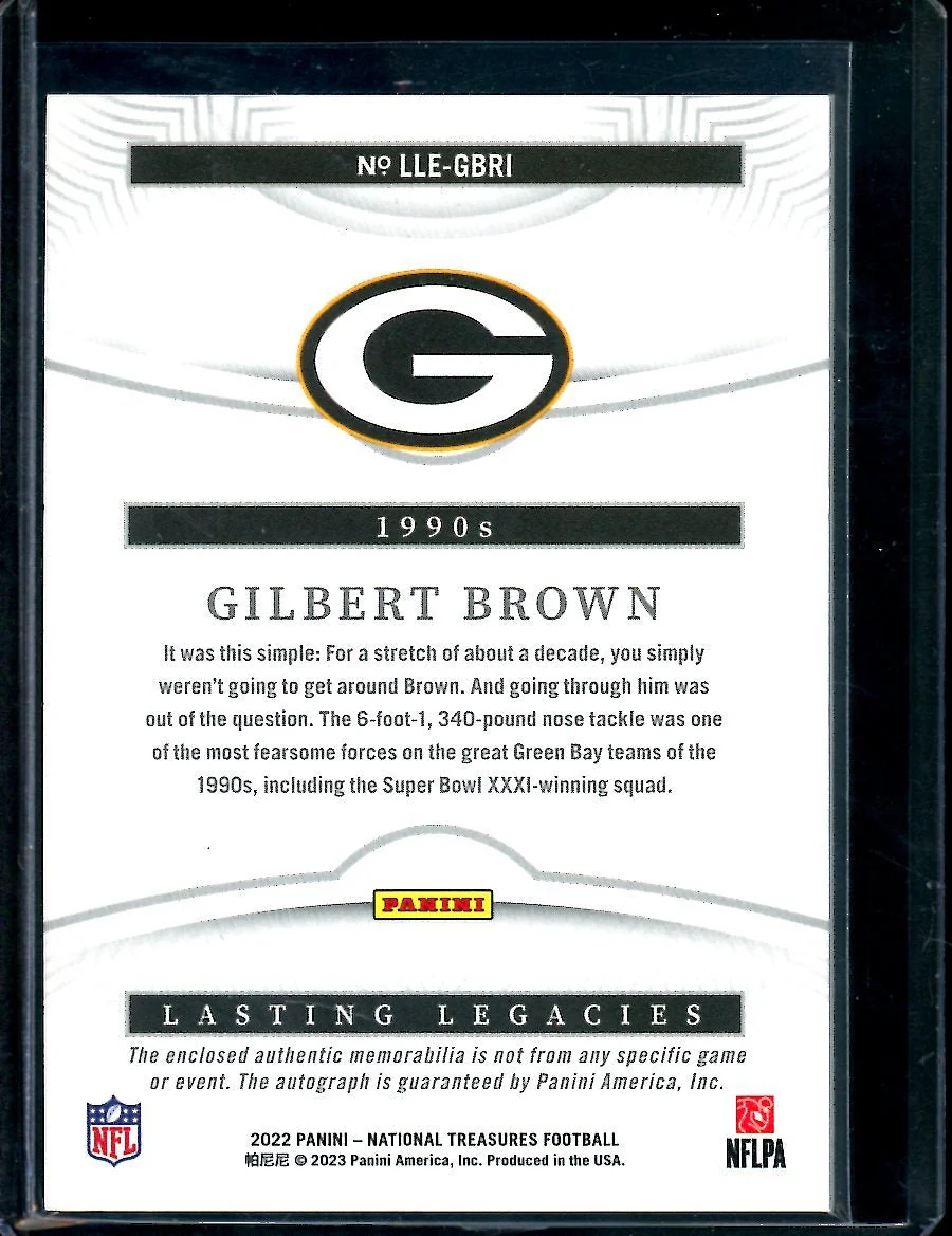 2022 Panini National Treasures Gilbert Brown Lasting Legends Patch Auto /99 Packers - Image 2