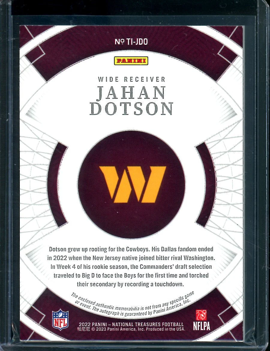 2022 Panini National Treasures Jahan Dotson Rookie Treasured Impressions RPA /49 Commanders - Image 2