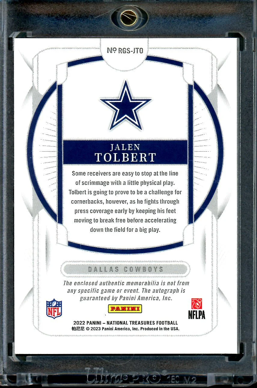 2022 Panini National Treasures Jalen Tolbert Rookie RPA Football Shield 1/1 Cowboys - Image 2