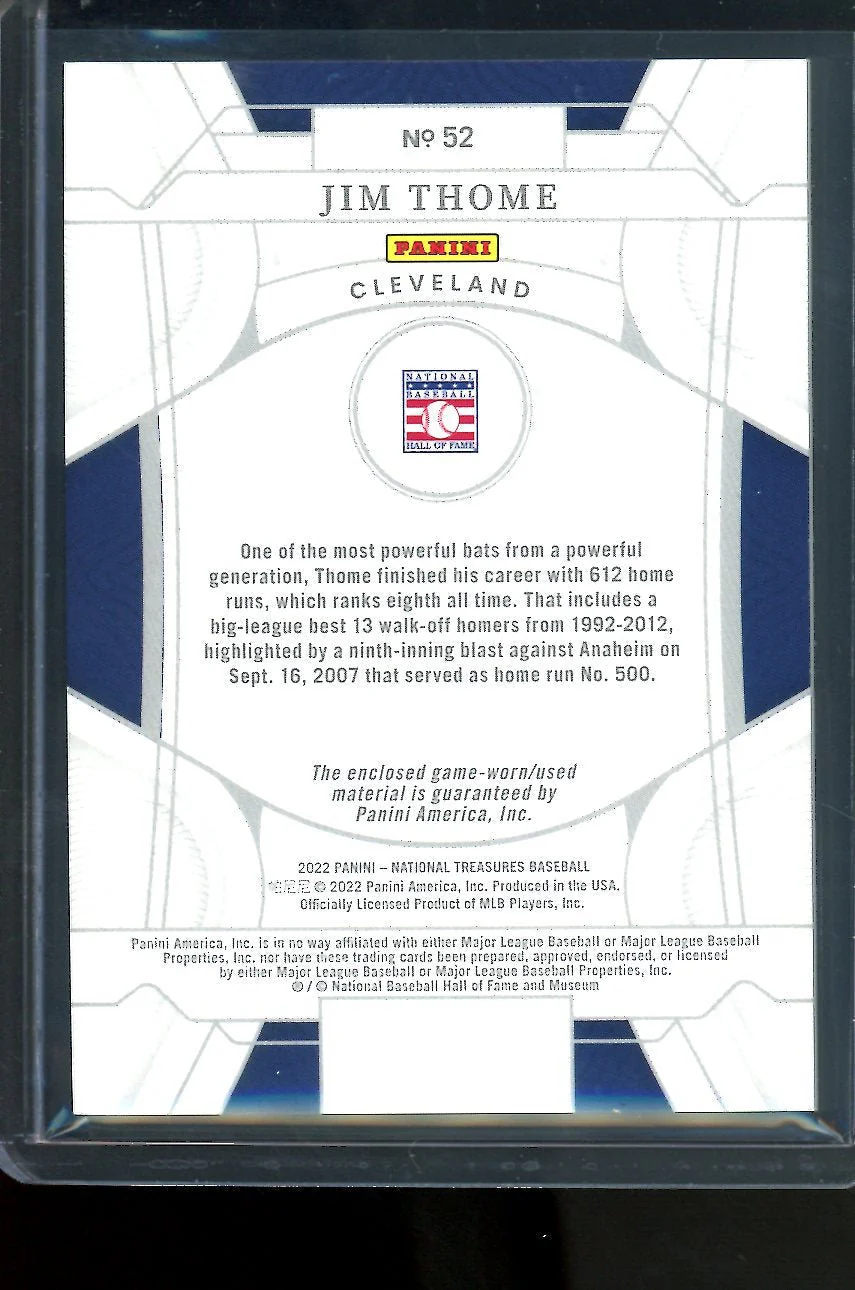 2022 Panini National Treasures Jim Thome Patch /49 Guardians - Image 2