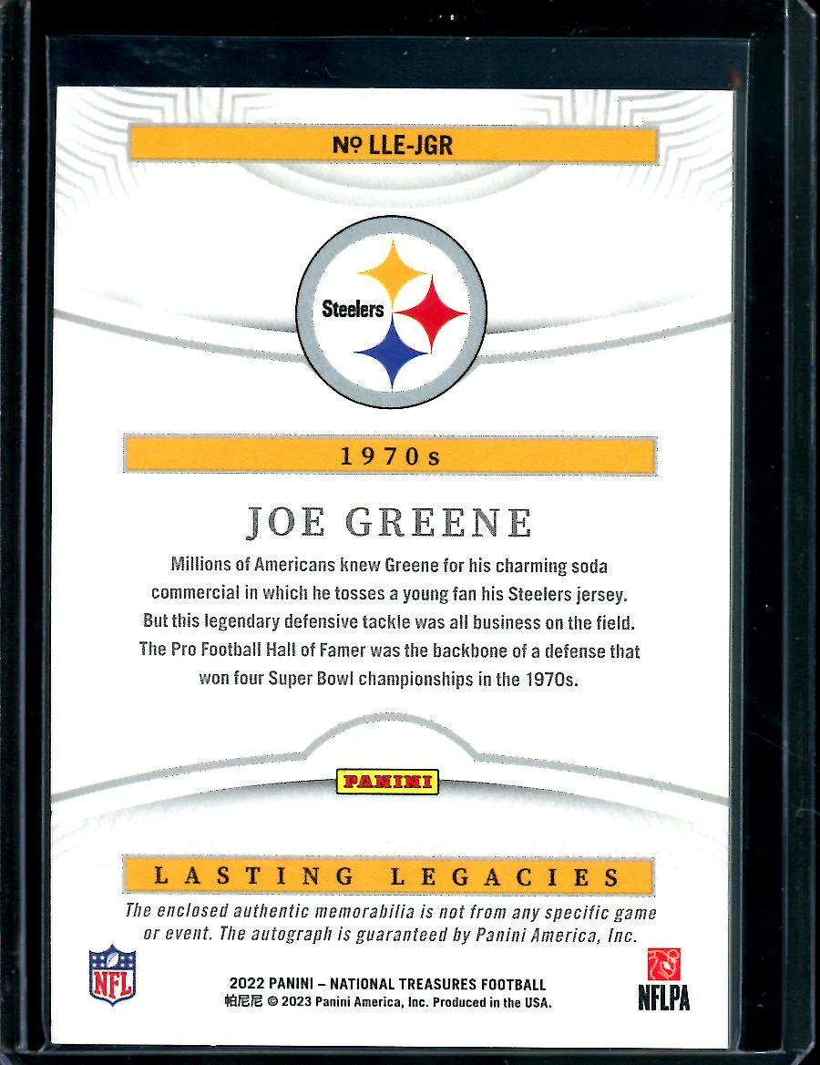 2022 Panini National Treasures Joe Greene Lasting Legends Patch Auto /99 Steelers - Image 2