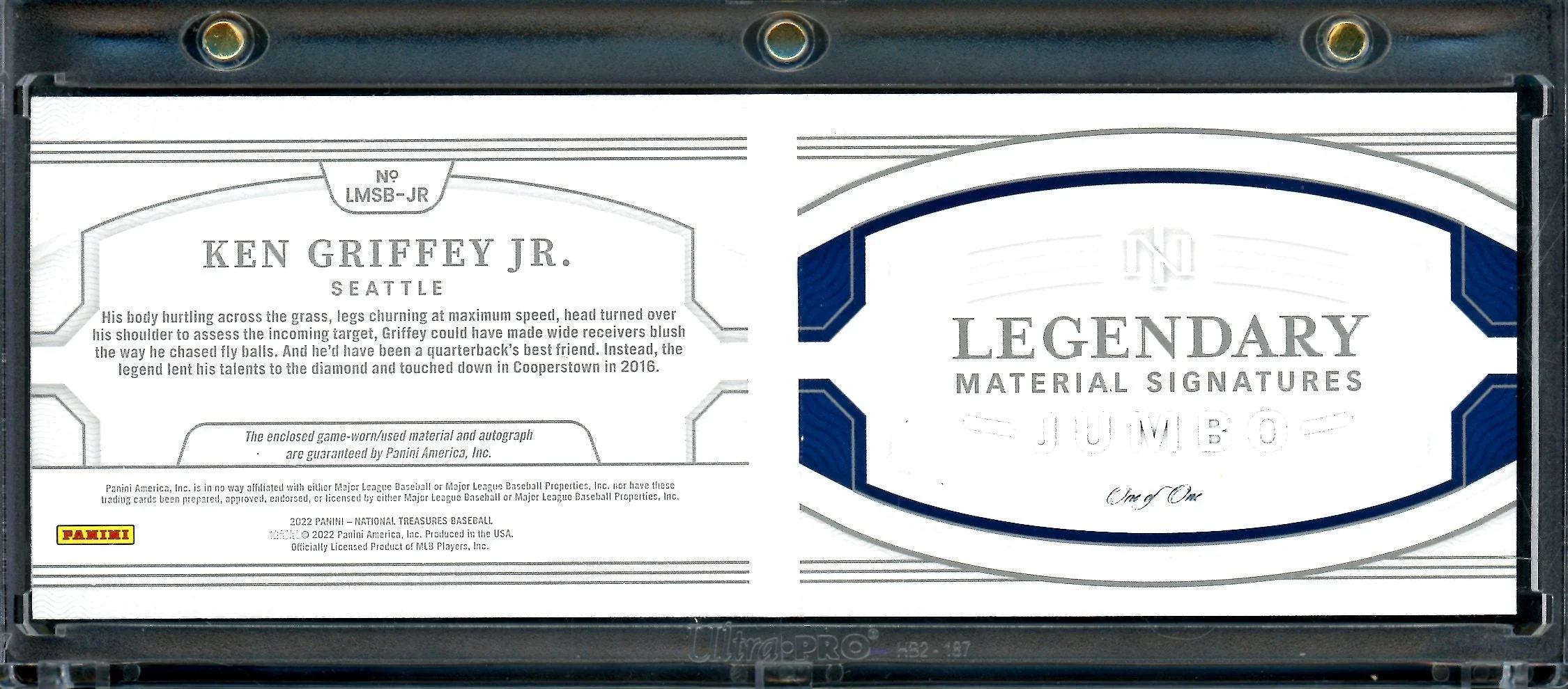 2022 Panini National Treasures Ken Griffey Jr. Legendary Booklet Patch Auto 1/1 Mariners - Image 2