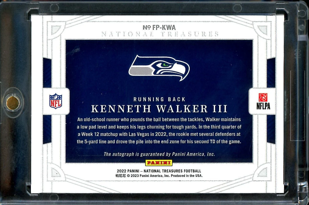 2022 Panini National Treasures Kenneth Walker III Rookie Field Pass Auto Gold /10 Seahawks - Image 2