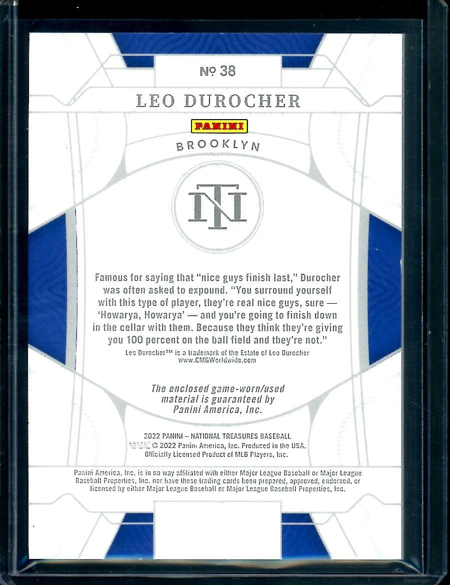 2022 Panini National Treasures Leo Durocher Patch Gold /10 Dodgers - Image 2